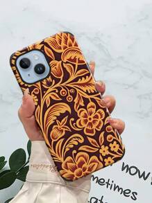 قطعة واحدة حالة هاتف مطبوع بتصميم زهري باروك ، تصميم زهري عتيق ، غلاف ناعم مضاد للصدمات والسقوط ، متوافق مع هواتف أيفون 11 12 13 14 15 16 برو ماكس ، مصنوع من مادة TPU بطباعة ألوان أشعة فوق البنفسجية بمظهر جلدي