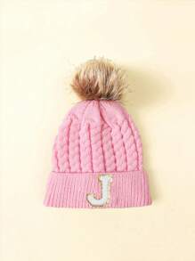 1pc Children Letter Pattern Winter Brimless Knit Beanie Hat - Pink - View 22