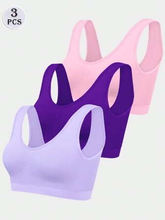 paquete de 3 sujetadores deportivos sin relleno y sin costuras, cómodos y delgados, para mujer