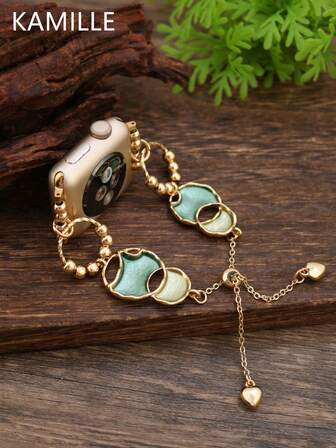 KAMILLE 1pc Women's Retro Geometric Round Alloy Smart Watch Band Compatible With 38mm 40mm 41mm 42mm 44mm 45mm 49mm Elegant Accessory Replacement Watch Strap Compatible With Apple Watch Ultra Series 9 8 7 6 5 4 3 2 1 SE, Suitable For Daily Wear, Valentine's Day Gift