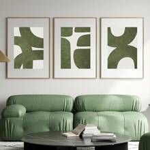 Set Of 3 Mid-Century Green Modern Minimalist Wall Arts Prints, Abstract Gallery Canvas Posters, Retro Wall Decor, Spring Decor, Easter Gift For Living Room, Bedroom, Kitchen, Cafe, Bar, Office, Hallway, Home And Room Decor Artwork, Unframed Gifts Birthday Graduation