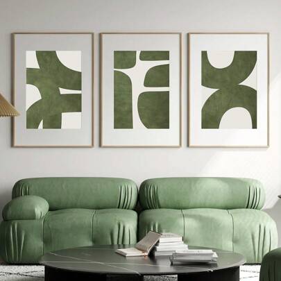 Set Of 3 Medieval Green Modern Minimalist Style Wall Art Prints, Abstract Gallery Canvas Posters, Vintage Wall Decor, Spring Decoration, Easter Gift, Suitable For Living Room, Bedroom, Kitchen, Cafe, Bar, Office, Hallway, Home And Room Decor Artwork, Unframed