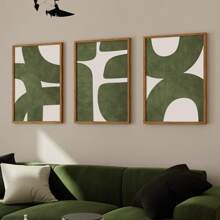 Set Of 3 Mid-Century Green Modern Minimalist Wall Arts Prints, Abstract Gallery Canvas Posters, Retro Wall Decor, Spring Decor, Easter Gift For Living Room, Bedroom, Kitchen, Cafe, Bar, Office, Hallway, Home And Room Decor Artwork, Unframed Gifts Birthday Graduation