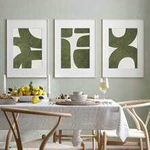 Set Of 3 Mid-Century Green Modern Minimalist Wall Arts Prints, Abstract Gallery Canvas Posters, Retro Wall Decor, Spring Decor, Easter Gift For Living Room, Bedroom, Kitchen, Cafe, Bar, Office, Hallway, Home And Room Decor Artwork, Unframed Gifts Birthday Graduation