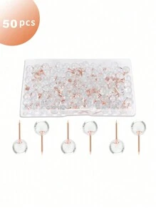 50/100pcs Rose Gold Push Pins With Clear Plastic Dome Heads, Thumb Tacks For Wall & Bulletin Board - Ideal For Hanging Photos, Posters, Documents, Back To School Supplies