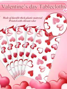 1pc Heart-Shaped Valentine's Day Party Tablecloth, 1-Time Use Red Heart Rectangular Plastic Tablecloth, 54x108 Inches, Suitable For Wedding, Birthday, Anniversary, Engagement, Valentine's Day, Christmas, New Year Eve Holiday Party Supplies - Multicolor - View 7