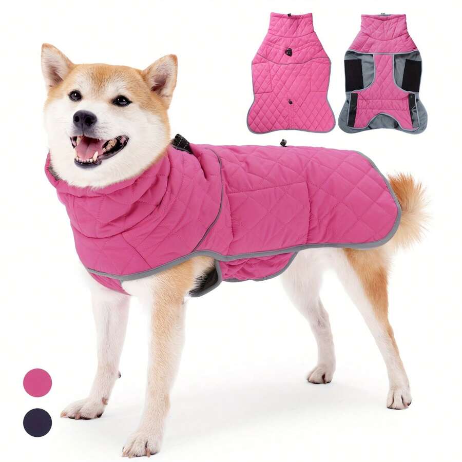 Dog Winter Warm Jacket Outdoor Windbreaker Harness Vest - Hot Pink - View 1
