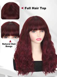 Peruka Natural Wave Remy Włosy Ludzkie Peruka Wino Rude Z Grzywką Naturalnie Wyglądające Naturalne Gęstości Włosy Dla Kobiet 99J