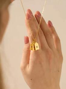 1pc 18k Gold Stainless Steel Electroplated Jewelry, Personalized Mini Bar Tag Neck, Custom Engaged Name Neck, 18K Gold Plated Tag Neck, Birthday Gift For Her, Anniversary Gift, Including Gift Box, As A Valentine's Day Custom Gift