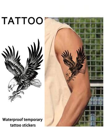 1st Eagle Temporary Tattoo Europeisk stil Vattentät, svettsäker engångstatueringsklistermärke för kvinnor och män Arm, midja, bröst, ben, mage, hals, hand, finger, rygg modernistisk kroppskonst