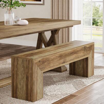  LITTLE TREE 47" Long Dining Bench, Farmhouse Wooden Entryway Bench For Dining Room, Hallway And Bedroom