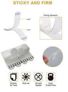12pcs Punch-Free Tape Strips Self Adhesive ,With Super Strong Double Sided Hook & Loop Installation Tape, Picture Frame Fixed Poster Wall Hook Decorate Fixing,Nail-Free Sticky Tape For Wall Art, Wall Double Sided Tape,Frame Traceless Self Adhesive Tape,Punch-Free Adhesive Strips For Wall Decor & Mounting, Wall Protection - Easy Peel Mounting Strips For DIY Crafts