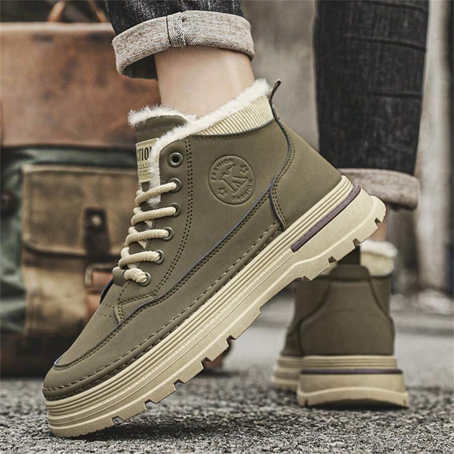 Neue Stil Mittelhohe Lässig Herrenschuhe, & vielseitiges Design, weiche Fütterung für Komfort, wasserdichtes Lederobermaterial, Schnürung, rutschfeste & langanhaltend Laufsohle, Outdoor Lässig Arbeitsschuhe