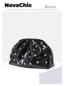 1pc Retro Rivet Decor Pleated Clutch Bag, Minimalist & Fashionable Design For Women, Suitable For Daily, Party And Other Occasions
