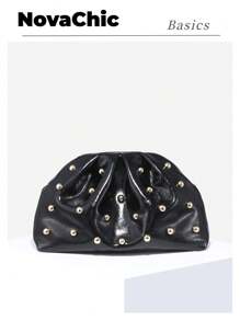 1pc Retro Rivet Decor Pleated Clutch Bag, Minimalist & Fashionable Design For Women, Suitable For Daily, Party And Other Occasions