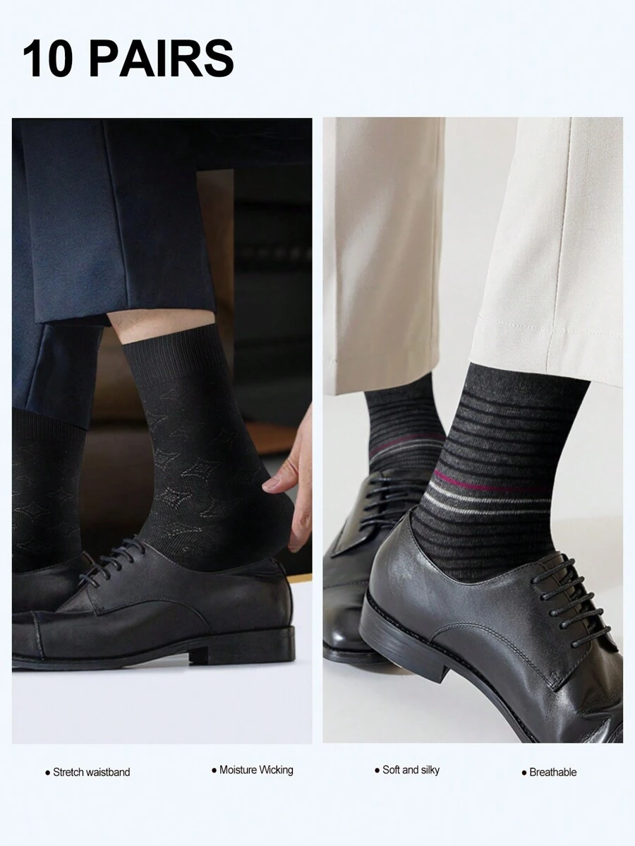 10 pares de calcetines tipo tubo de media altura para hombre, estilo casual y de negocios, transpirables y suaves - Multicolor - Ver 1