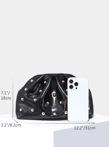 1pc Retro Rivet Decor Pleated Clutch Bag, Minimalist & Fashionable Design For Women, Suitable For Daily, Party And Other Occasions
