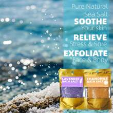 Natural Bath Salt, Lavender&Chamomile Mineral Sea Salt, 6 Bag, Easily Dissolving Sea Salts For Soaking & Bathing, Foot Soak, Skin Nourishing Fine Sea Salt