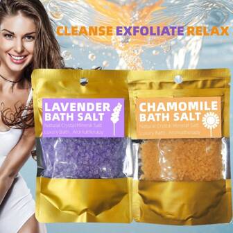 Sales de baño naturales, sales minerales de mar de lavanda y manzanilla, 6 bolsas, sales de mar que se disuelven fácilmente para remojar y bañarse, remojo de pies, sales marinas finas que nutren la piel