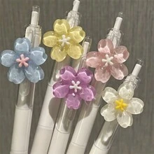 5pcs/Set Floral Decor Quick Drying Gel Retractable Ball Point Pens, 0.5mm Medium Tip, Plastic, Suitable For Students, Office, School & Home Use