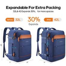 UKEIN Bagsure Travel Backpack, 42L Carry On Luggage, Flight Approved Expandable Backpack, Laptop Backpack, Hidden Shoulder Straps Weekender Bags For Women Men, Suitcase With Packing Cubes And Shoe Pocket - Màu xanh lam - Xem 5