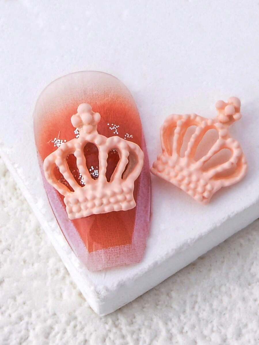 10 piezas de decoración de uñas minimalista y elegante al estilo coreano, en aleación con forma de corona en color plata, negro y rosa - Rosa Pálido - Ver 1