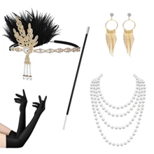 7pcs 1920s Style Feather Hair Accessories For Women, Holiday Party, Christmas, Ball, Banquet, Singles Party, Costume Party Decor Prom