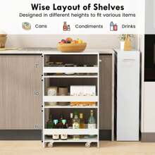 Lifezeal 4-Tier Rolling Storage Cart 8" Slim Kitchen Cart On Wheels With Open Shelves Brown/Gray/White - 白色 - 查看 8