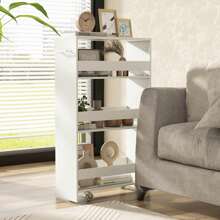 Lifezeal 4-Tier Rolling Storage Cart 8" Slim Kitchen Cart On Wheels With Open Shelves Brown/Gray/White - 白色 - 查看 2