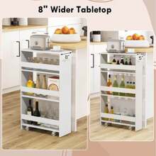 Lifezeal 4-Tier Rolling Storage Cart 8" Slim Kitchen Cart On Wheels With Open Shelves Brown/Gray/White - 白色 - 查看 6