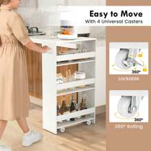 Lifezeal 4-Tier Rolling Storage Cart 8" Slim Kitchen Cart On Wheels With Open Shelves Brown/Gray/White - 白色 - 查看 7