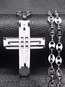 Collana con ciondolo a croce di Gesù, in acciaio inossidabile, oro e argento, stile cristiano, a forma di grani di caffè, accessori moda, regalo per coppie