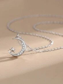 1件装时尚925纯银月亮星星吊坠项链，女士完美节日或周年纪念礼物 - 銀色 - 查看 3