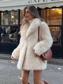 HH Women Vintage Solid Faux Fur Coat Loose Casual Long Sleeve Lapel Jacket Winter Thick Warm Outerwear Oversize Style