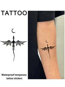 1 buah Stiker Tato Temporer Naga, Tahan Air & Keringat, Sekali Pakai, Unisex, Cocok untuk Lengan, Pinggang, Dada, Kaki, Perut, Leher, Tangan, Jari, Punggung, Seni Tubuh Modern - Hitam - View 7