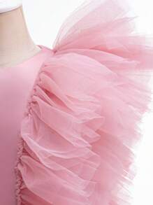 Young Girl Tulle Cap Sleeve Party Dress, Elegant Princess Dress Suitable For Girls As Flower Girl Dress, Birthday Gift, Wedding, Banquet, Prom, Flower Girl Wedding Attire, Holiday Celebration Dress - Dusty Pink - View 5