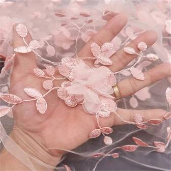 Mesh-klänningstyg, 3D-broderat dekortyg, vår/sommar flickmodeapplikationer broderi, bredd 59 tum, längd 39,4/118/197 tum