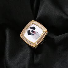 White 18K Gold Plated Iced Out Cubic Zirconia Custom Picture Photo Ring For Men Prong Setting Memory Ring Hip Hop Jewelry For Birthday Gift