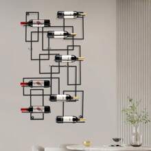 10 Bottles Wall Mounted Wine Rack Geometric Shape Wine Storage Display Case - Black - View 5