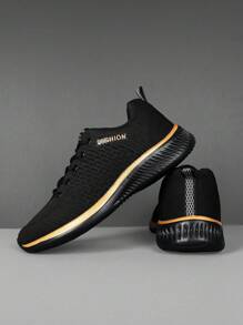 2025 New Spring Autumn Men's Shoes, Korean Style Lace-Up Front, Lightweight, Minimalist Unisex Casual Outdoor Sports Shoes, Breathable Commute Hiking Business Travel Running Sneakers For Men - Black Gold - View 9