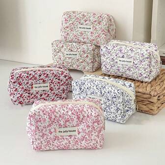 6-Color Ditsy Floral Makeup Bag, Compact Travel Cosmetic Storage Pouch Summer Travel, Vacation Home Bathroom Decor Holiday Makeup Organizer Bathroom Accessories Back To School
