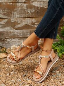New Multi-Color Fashionable Flat Sandals For Women - Khaki - View 5