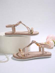 New Multi-Color Fashionable Flat Sandals For Women - Khaki - View 2