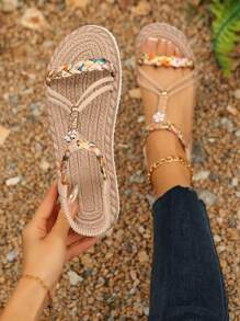 New Multi-Color Fashionable Flat Sandals For Women - Khaki - View 3