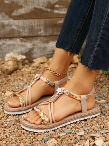 New Multi-Color Fashionable Flat Sandals For Women - Khaki - View 4