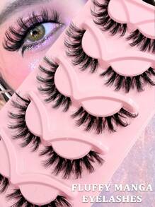 5 Pairs Asiteo Faux Mink Eyelashes, Transparent Band, Fluffy & Natural, Thin & Invisible, 3D Lashes - 尖尾漫畫款 - 查看 5