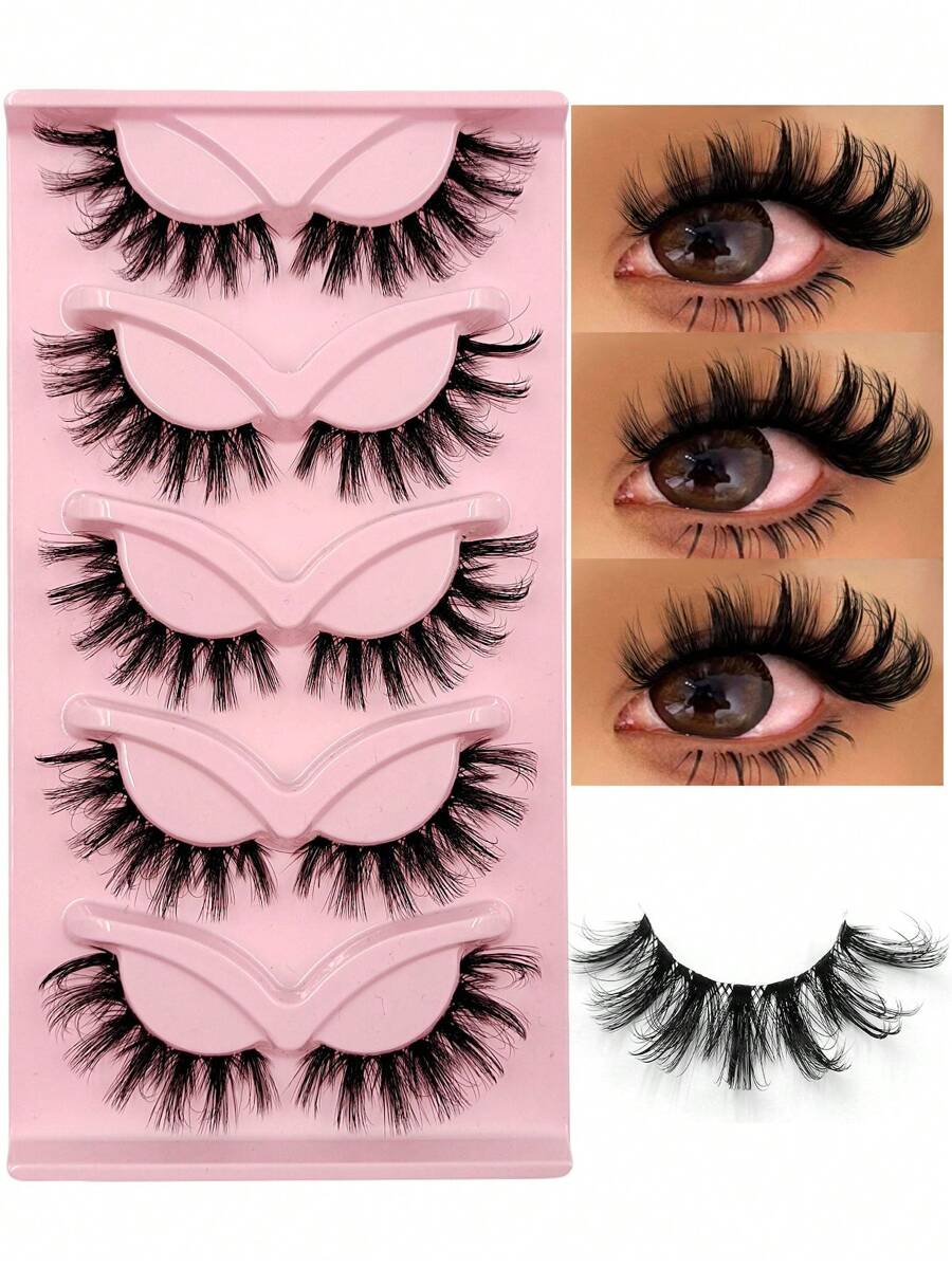 5 Pairs Asiteo Faux Mink Eyelashes, Transparent Band, Fluffy & Natural, Thin & Invisible, 3D Lashes - 尖尾漫畫款 - 查看 1