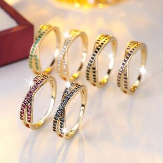 1 件时尚多色方晶锆石戒指适合女士女孩经典日常佩戴珠宝礼物