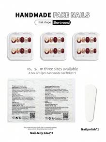 10 件手工美甲装饰，勃艮第心形、闪光蝴蝶结、波尔卡圆点图案，按压式指甲贴纸，可快速美甲 美甲用品 美甲