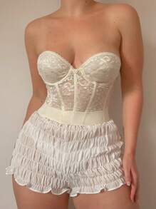 Women Summer Bloomers Shorts Solid Color High Waist Tiered Bodycon Short Pants For Spring Streetwear - White - View 6